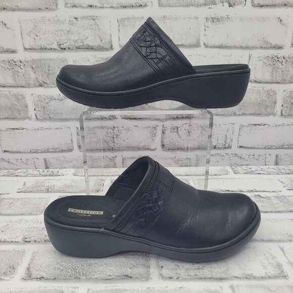 Clark's Collection Delana Hayden Black Leather Slip On Clogs Size 8.5 - Picture 3 of 7